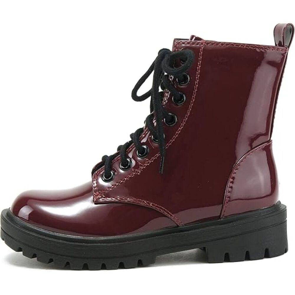 Women's Burgundy Patent Closed Toe Synthetic Rubber Sole Side Zipper Ankle Boots